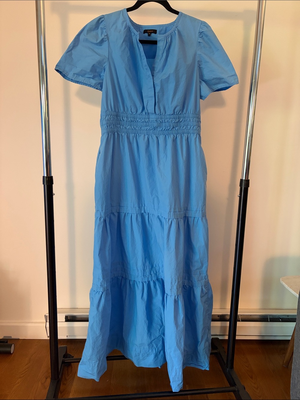 Quince Light Blue 100% Organic Cotton Poplin Tiered Maxi Dress
